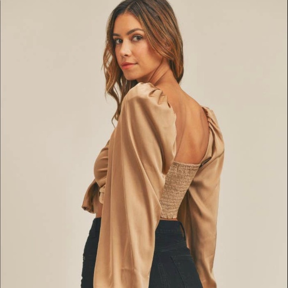 Gold satin tie front top - Picture 3 of 5